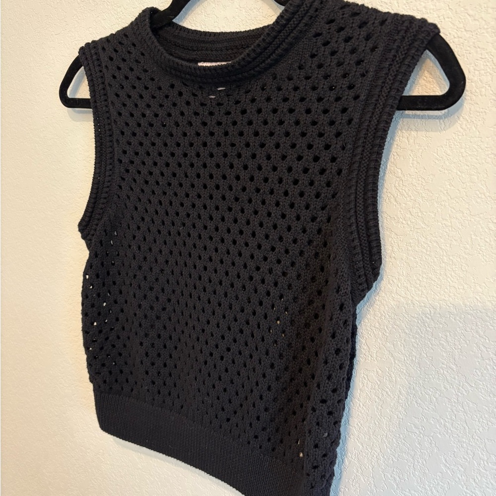 Sincerely Jules Black Open Knit Sweater Vest Sleeveless Crochet Size M - Picture 4 of 9